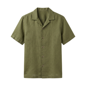 Olive Cuban Collar Linen Shirt – Relaxed Fit Medium